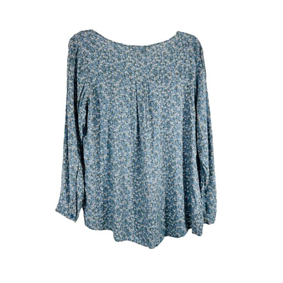 Suzanne Betro Blue Floral Long Sleeve Boho Blouse Womens XL Lightweight Rayon To - Picture 2 of 9